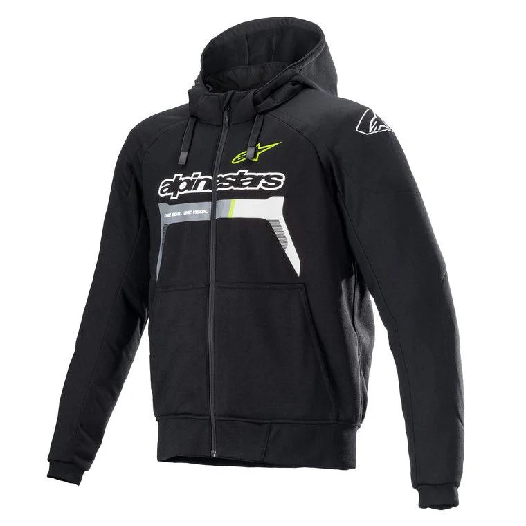 Cycling sleeve pad-ALPINESTARS CHROME IGNITION HOODIE - BLACK/FLUO YELLOW