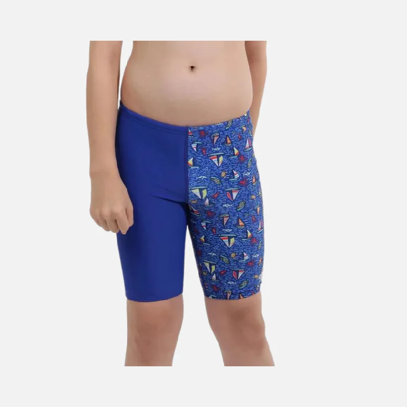 Mountain bike bar-Speedo All Over Digital Printed Junior Kids Swimming Jammer -True Cobalt/White