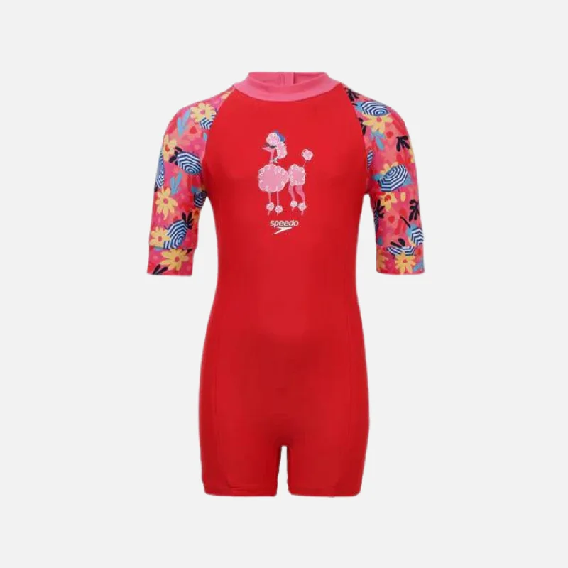 Cycling gloves clip-Speedo Essential All In One Printed Kids Unisex Full Body Suit -Risk Red/Summer Yellow