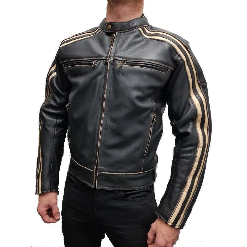 Road bike set-TENTENTHS RETRO LEATHER JACKET - BLACK