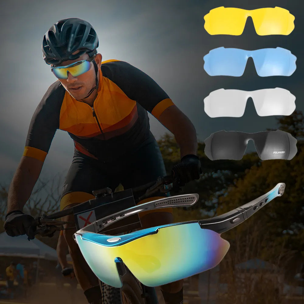 Road bike pedal-JSJM Profession Sport Glasses Polarized Men Sunglasses Road Cycling Glasses Mountain Bike Glasses Goggles Eyewear 5 Lens Glasses