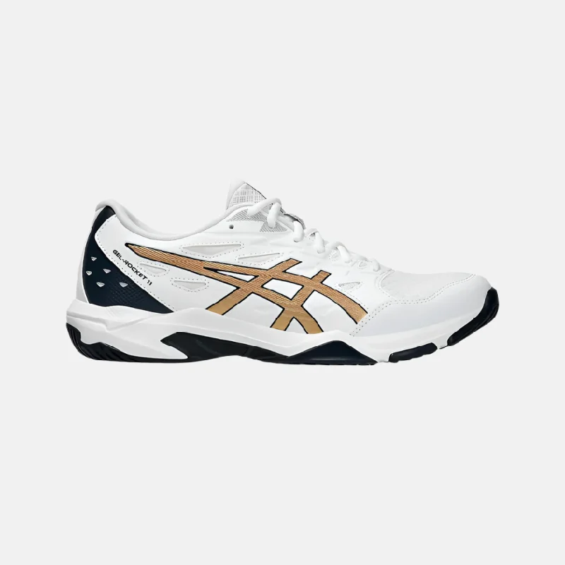 Bicycle chain strap-Asics Gel-Rocket 11 Men's Badminton Shoes -White/Pure Gold