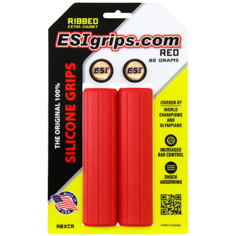 Bike tire strap-ESI grips MTB Ribbed Extra Chunky Silicone Grips Red