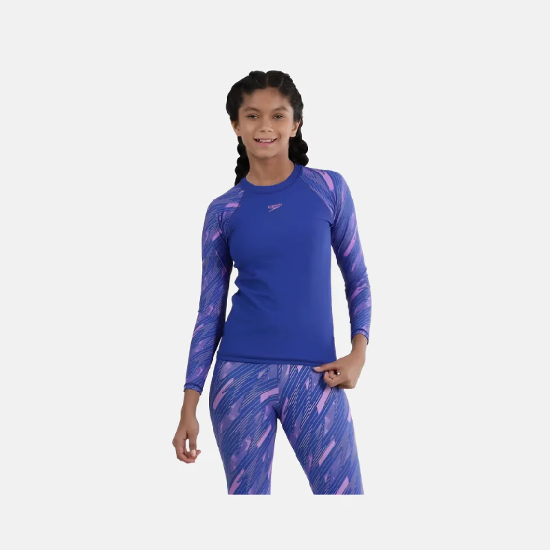 Bike tire pad-Speedo Endurance Hyperboom Kids Girl Long Sleeve Suntop -True cobalt/Sweet Purple