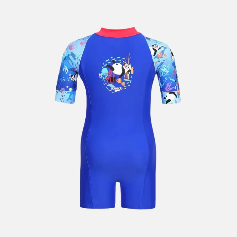 Bike seat clip-Speedo Essential All In One Printed Kids Unisex Full Body Suit -Raspberry Fill/Cobalt