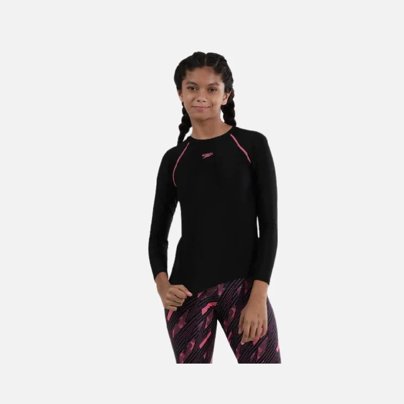 Bicycle tire strap-Speedo Endurance Solid Long Sleeve Kids Girl Swimming Sun Top -Black/Fandango Pink