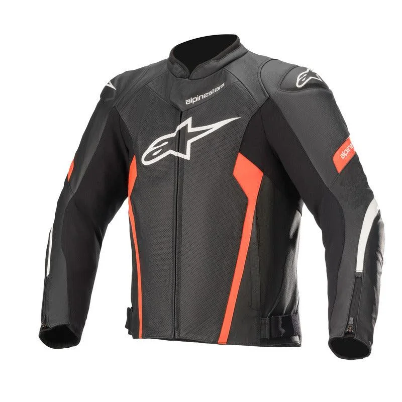 Bike wheel pad-ALPINESTARS FASTER V2 AIRFLOW LEATHER JACKET - BLACK/FLUO RED