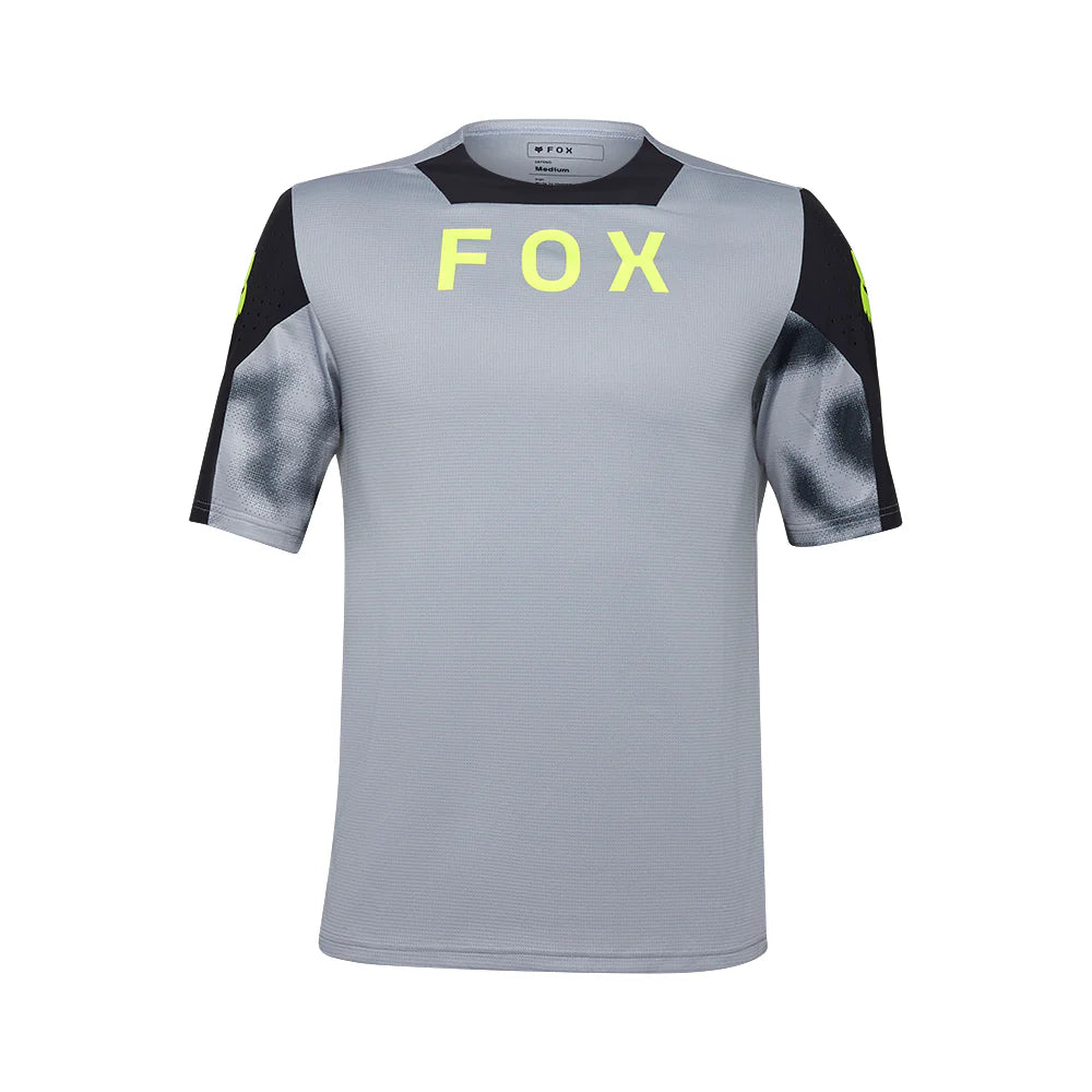 Bike wheel strap-Fox Racing Defend Short Sleeve MTB Jersey - Taunt - Steel Gray