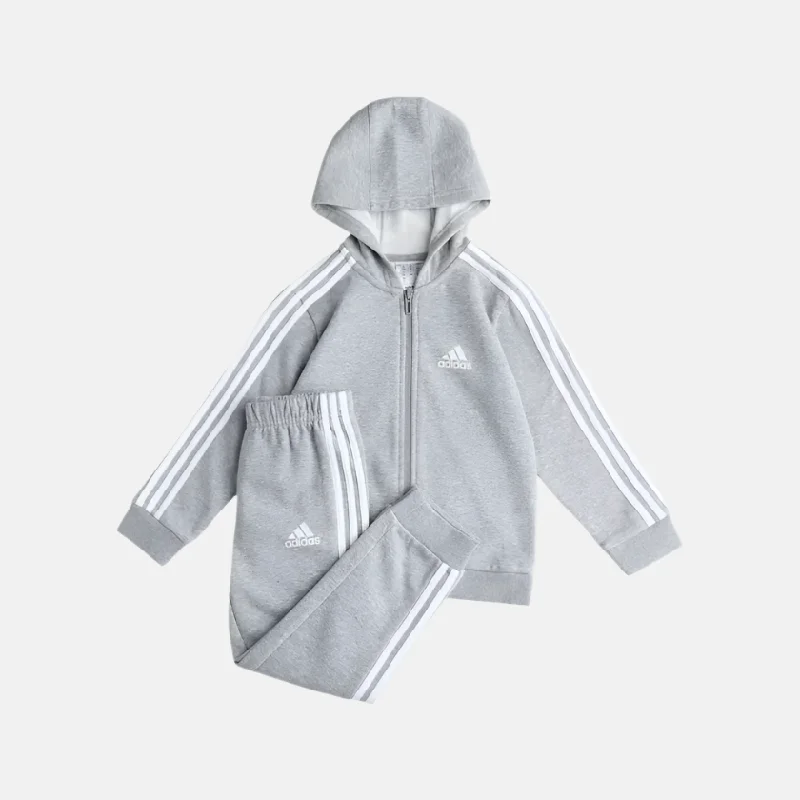 Bicycle basket clip-Adidas I 3 Stripes Hooden Full sleeve Kids Unisex Set (6-4Years) -Medium Grey Heather