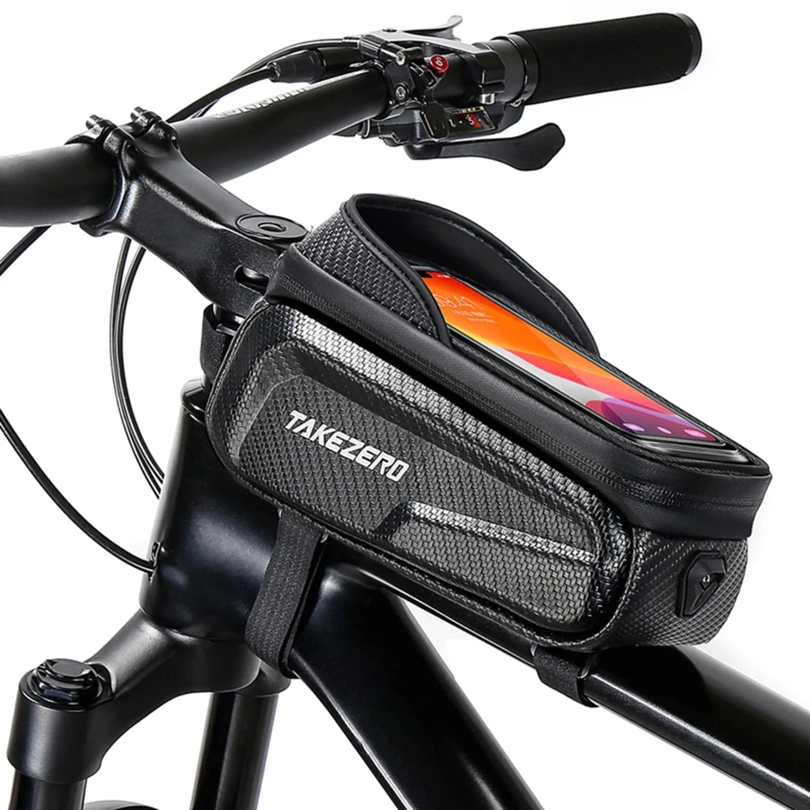 Cycling strap pedal-Waterproof Bicycle Phone Mount Bags Front Frame Top Tube Bag with Touchscreen Phone Holder Case Cycling Bike Tool Storage Bag