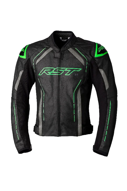 Road bike cog-RST S-1 CE LEATHER JACKET - BLACK/GREY/NEON GREEN