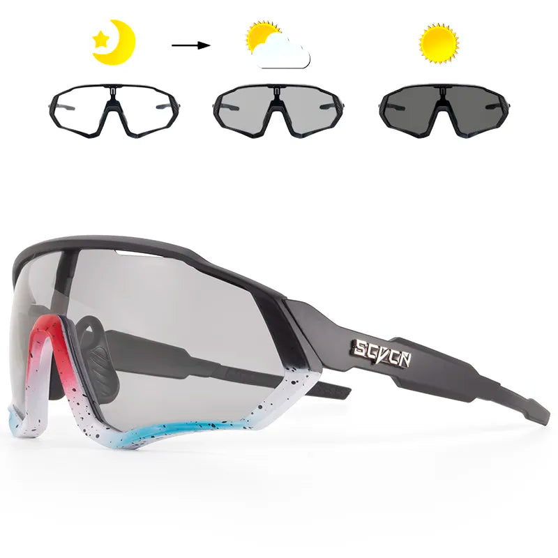 Road bike pedal-SCVCN Photochromic Sunglasses MTB Cycling Glasses Men Women Outdoor Running Polarized Goggles UV400 Safety Bike Bicycle Eyewear