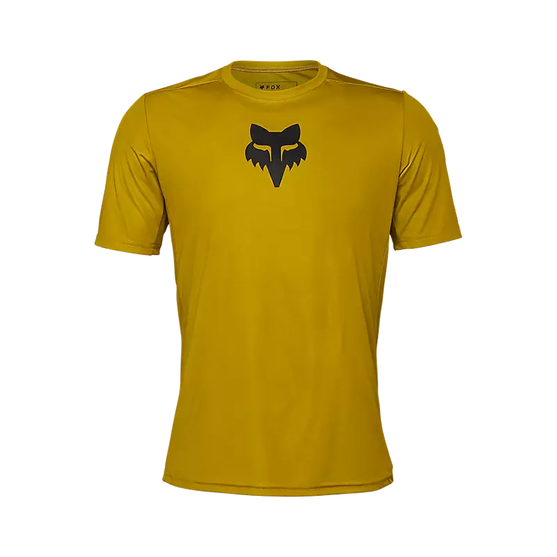 Mountain bike arm-Fox Racing Ranger Short Sleeve MTB Jersey - Lab Head - Mustard