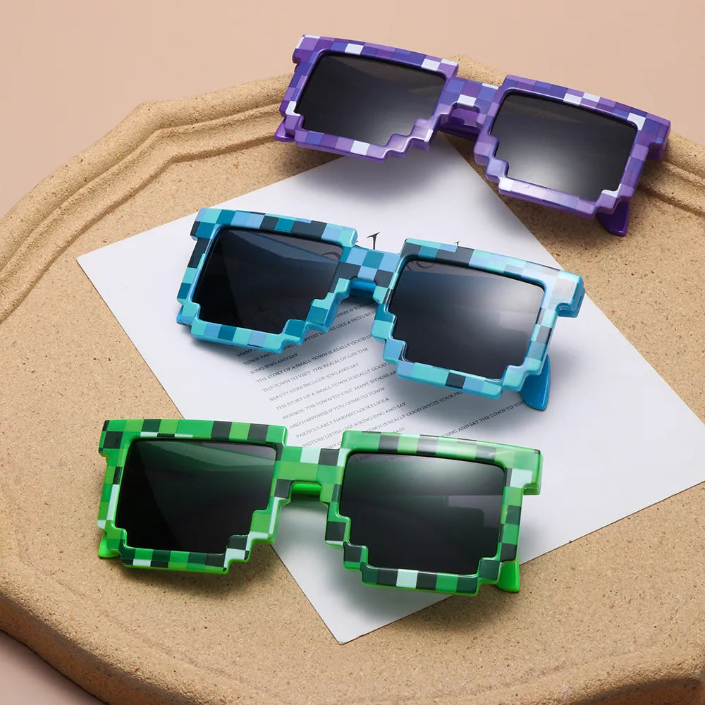 Bicycle chainstay clip-Kids and Adults Sunglasses Cosplay Action Game Toy Square Glasses Pixel Mosaic Sunglasses Thug Life Sunglasses