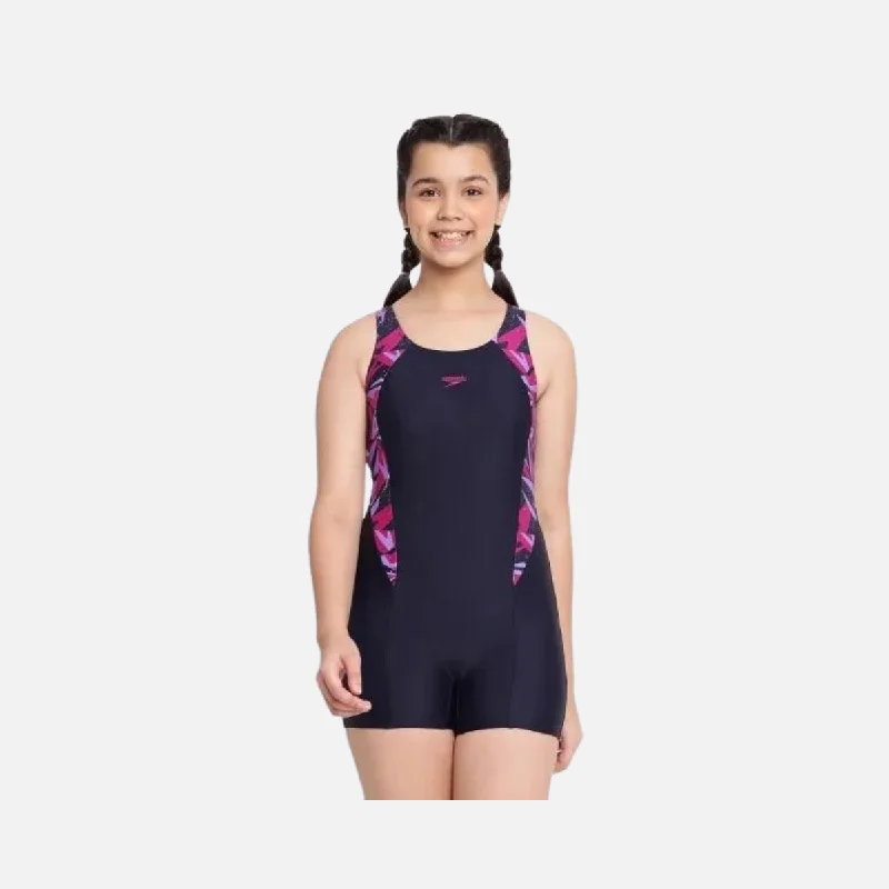 Bike wheel pad-Speedo Kids Girls Hyperboom Splice Mback Legsuit -Navy/Berry