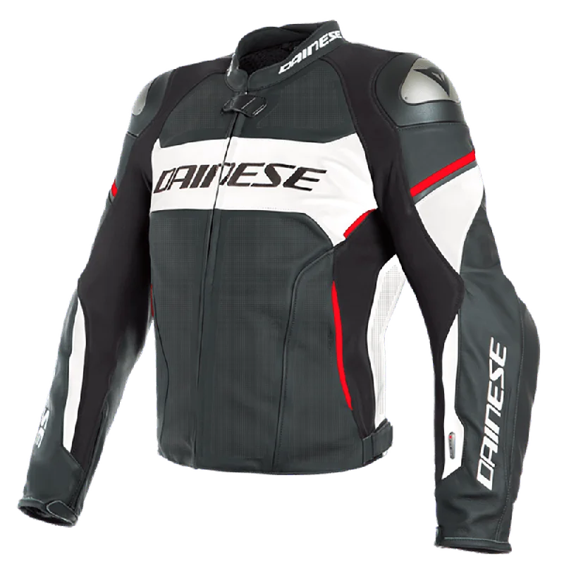 Cycling band clip-DAINESE RACING 3 D-AIR® PERF. LEATHER JACKET - BLACK/WHITE/LAVA RED