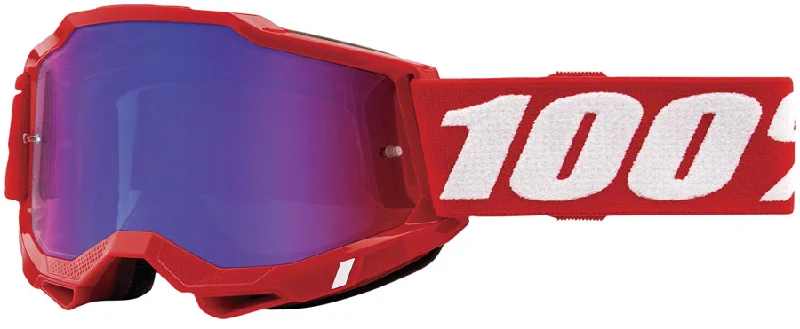 Bicycle gear strap-100% Accuri 2 Goggles - Neon Red/Red Blue Mirror